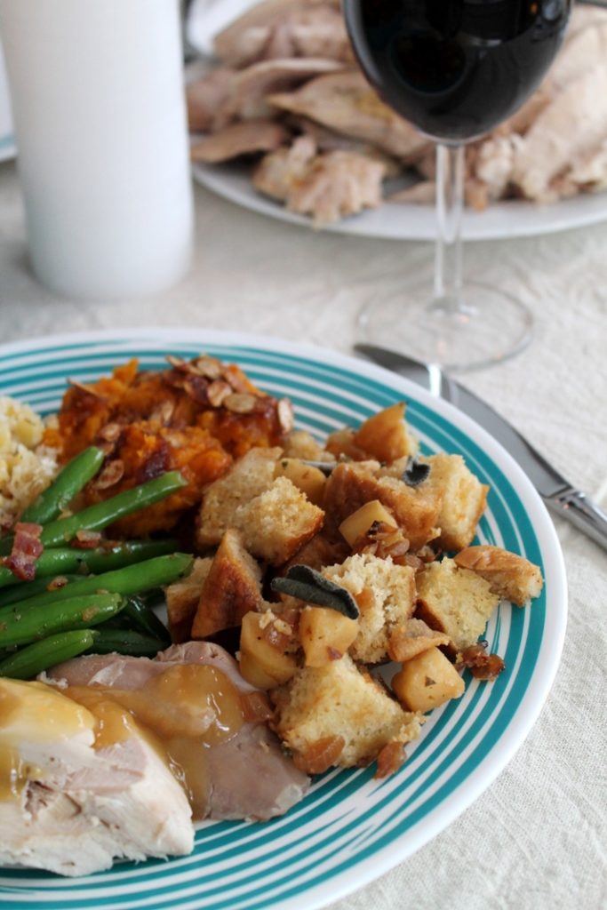 Apple & Caramelized Onion Pretzel Stuffing - The Spiffy Cookie | Bring something new to your Thanksgiving table with this November roundup of unique holiday recipes from some of your favorite food bloggers.