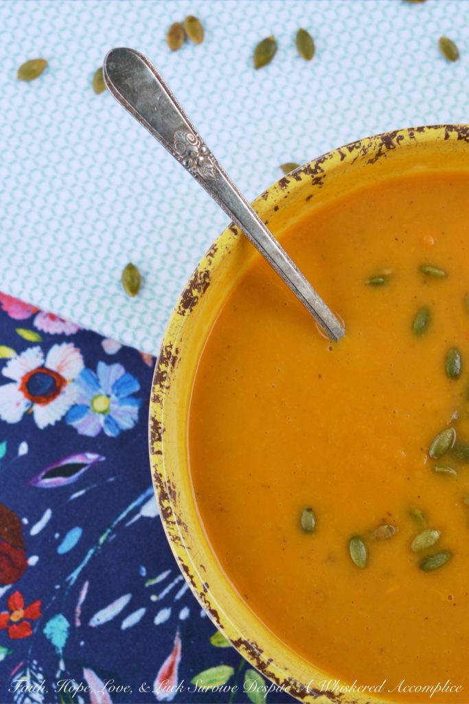 Vegan & Gluten-Free Sweet Potato Crockpot Soup - A simple autumn-inspired healthy crockpot sweet potato soup that will satisfy anyone who observes a vegan, gluten-free, or non-restrictive diet, as well as anyone who just craves a delicious autumn soup.