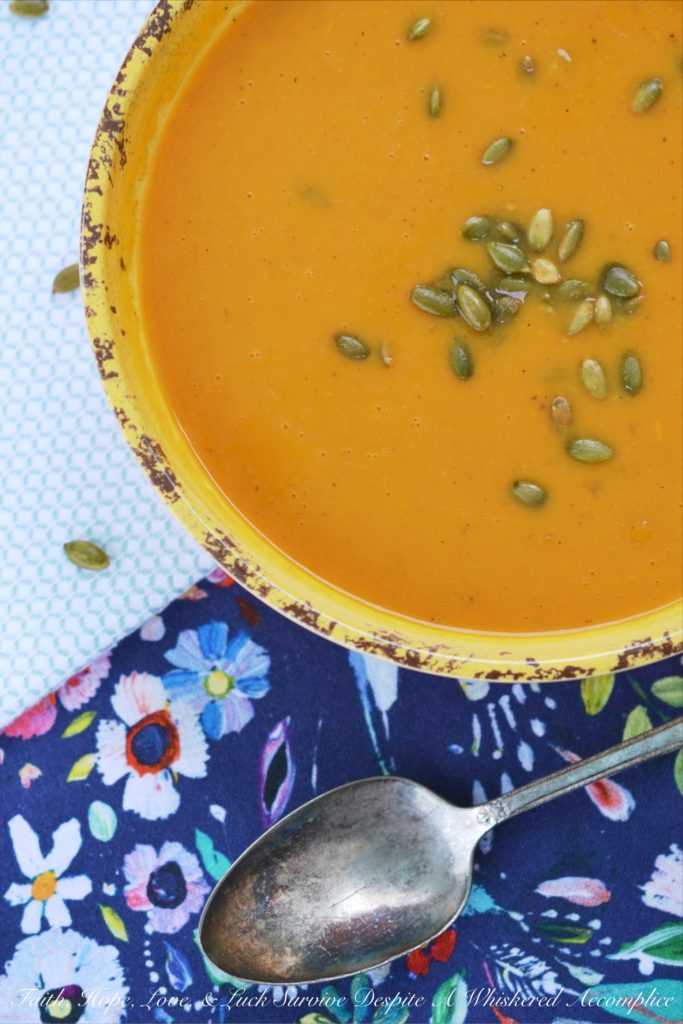Vegan & Gluten-Free Sweet Potato Crockpot Soup - A simple autumn-inspired healthy crockpot sweet potato soup that will satisfy anyone who observes a vegan, gluten-free, or non-restrictive diet, as well as anyone who just craves a delicious autumn soup.