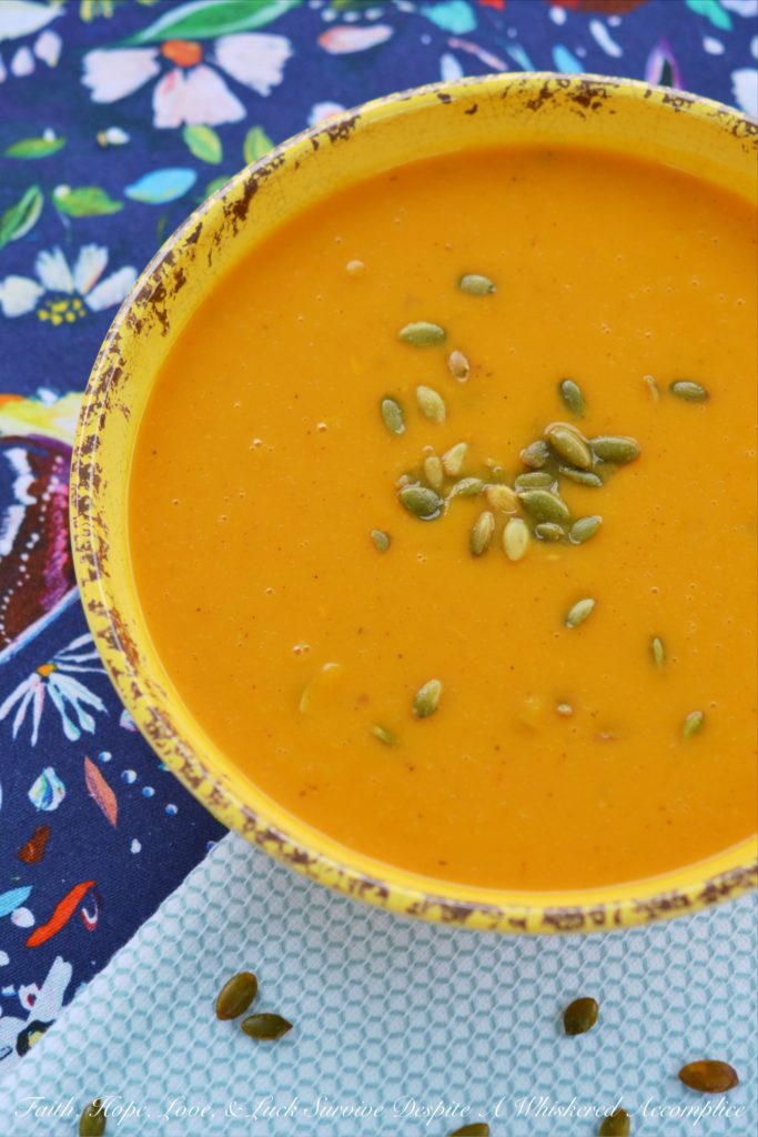 Vegan & Gluten-Free Sweet Potato Crockpot Soup - A simple autumn-inspired healthy crockpot sweet potato soup that will satisfy anyone who observes a vegan, gluten-free, or non-restrictive diet, as well as anyone who just craves a delicious autumn soup.
