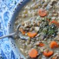 French Lentil and Carrot Crockpot Soup - How can so few ingredients result in such an amazing bowl of lentil soup? It's almost mind-boggling. This filling crockpot or slow-cooker soup recipe, containing rotisserie chicken, carrots, lentils, and Herbes de Provence, is sure to be an instant recipe hit with your family. They'll be delighted with its taste and you'll absolutely adore how easy it is to make on a busy weeknight.