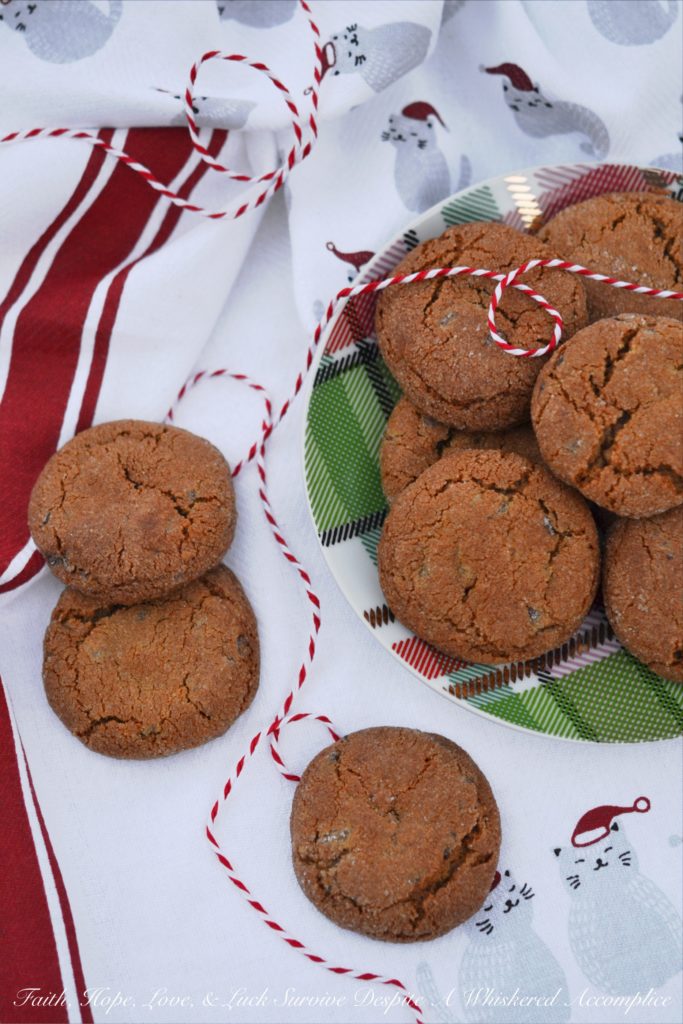 Crystallized Gingerbread Chocolate Chip Cookies - Every cookie exchange, cookie swap, or cookie tray should include a gingerbread cookie and this chocolate chip cookie version is one everyone will enjoy.