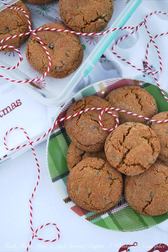 Crystallized Gingerbread Chocolate Chip Cookies - Every cookie exchange, cookie swap, or cookie tray should include a gingerbread cookie and this chocolate chip cookie version is one everyone will enjoy.