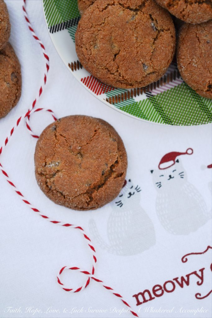 Crystallized Gingerbread Chocolate Chip Cookies - Every cookie exchange, cookie swap, or cookie tray should include a gingerbread cookie and this chocolate chip cookie version is one everyone will enjoy.