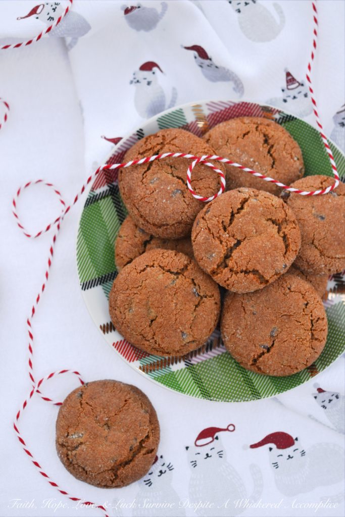 Crystallized Gingerbread Chocolate Chip Cookies - Every cookie exchange, cookie swap, or cookie tray should include a gingerbread cookie and this chocolate chip cookie version is one everyone will enjoy.