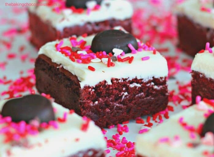 "Kiss Me" Red Velvet Brownies - Celebrate the month of February with this Valentine's Day themed Recipe Round-Up. There's sure to be something your sweetheart will love.