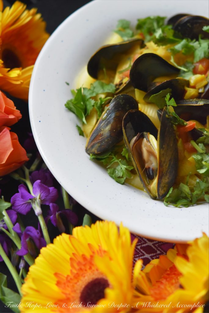 Coconut Curried Mussels - Mussels are a fantastic ingredient to cook with, as they can be easily transformed into either a delicious main dish or a flavorful seafood appetizer. In this mussel recipe, light coconut milk and curry seasoning blend together with diced sweet yellow onion and tomato, to make these fresh mussels both flavorful and unforgettable.