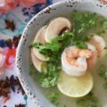 Healthy Shrimp & Rice Vermicelli Pho - Craving a warm and comforting bowl of Vietnamese pho but short on time? Delicate vermicelli noodles and succulent shrimp poach to perfection in a quick, yet deeply flavorful seasoned aromatic broth, that's both easy to make yet incredibly satisfying. Served with fresh cilantro, scallions, earthy mushrooms, and a squeeze of bright lime juice, this healthy soup is a refreshing and truly delightful guilt-free meal.