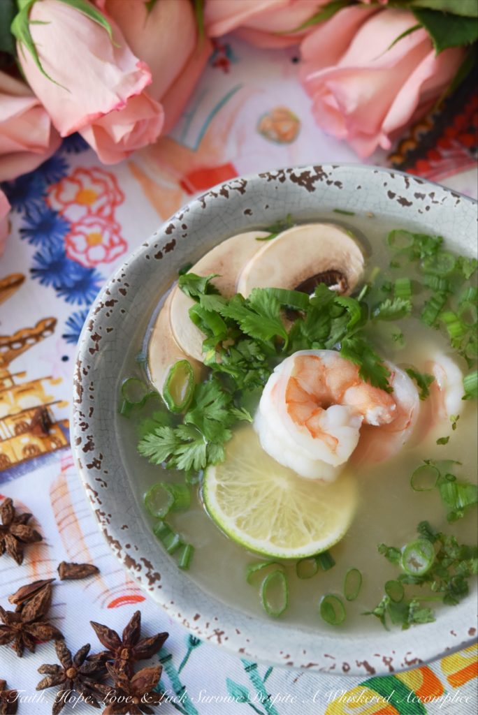 Healthy Shrimp & Rice Vermicelli Pho - Craving a warm and comforting bowl of Vietnamese pho but short on time? Delicate vermicelli noodles and succulent shrimp poach to perfection in a quick, yet deeply flavorful seasoned aromatic broth, that's both easy to make yet incredibly satisfying. Served with fresh cilantro, scallions, earthy mushrooms, and a squeeze of bright lime juice, this healthy soup is a refreshing and truly delightful guilt-free meal.