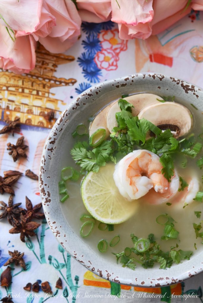 Healthy Shrimp & Rice Vermicelli Pho - Craving a warm and comforting bowl of Vietnamese pho but short on time? Delicate vermicelli noodles and succulent shrimp poach to perfection in a quick, yet deeply flavorful seasoned aromatic broth, that's both easy to make yet incredibly satisfying. Served with fresh cilantro, scallions, earthy mushrooms, and a squeeze of bright lime juice, this healthy soup is a refreshing and truly delightful guilt-free meal.