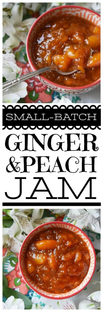 Finely diced crystallized ginger and frozen sliced peaches blend together with sugar, sea salt, and lemon juice in this small-batch sweet and spicy jam.