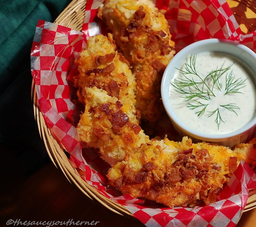 Bacon and Cheddar Breaded Chicken Tenders - The Saucy Southerner - Welcome to the Friday Frenzy, the best food and craft link party on the web. Visit us this week to see what recipes and crafts we are most excited about.