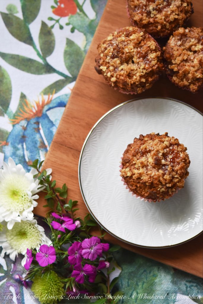 Strawberry Rhubarb Jam Oatmeal Muffins - Strawberry rhubarb jam lends a sweet fruity flavor to these delicious muffins sprinkled with just a touch of brown sugar, butter, and oatmeal crumble topping. The combination of jam and crunchy topping makes these muffins the perfect way to start your morning.