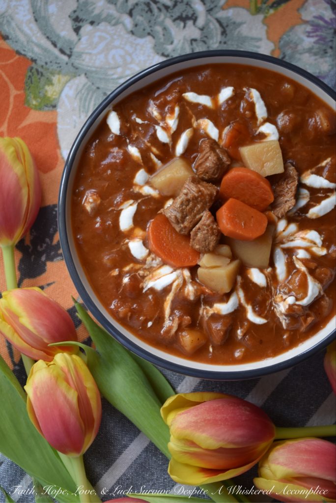 Veal Stew with Horseradish Cream Sauce - When the weather outside starts to feel like you’ve been plopped into the middle of a snow globe, it's normal to find yourself craving something warm, cozy, and just a little bit indulgent. This veal, carrot, and potato stew is a big, hearty hug in a bowl. And let’s not forget the crowning glory. A generous garnish of creamy, slightly spicy horseradish sour cream sauce swirled on top. With a bowl of this in hand, you might just start wishing winter would stick around a little longer.