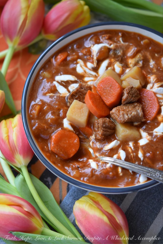 Veal Stew with Horseradish Cream Sauce - When the weather outside starts to feel like you’ve been plopped into the middle of a snow globe, it's normal to find yourself craving something warm, cozy, and just a little bit indulgent. This veal, carrot, and potato stew is a big, hearty hug in a bowl. And let’s not forget the crowning glory. A generous garnish of creamy, slightly spicy horseradish sour cream sauce swirled on top. With a bowl of this in hand, you might just start wishing winter would stick around a little longer.
