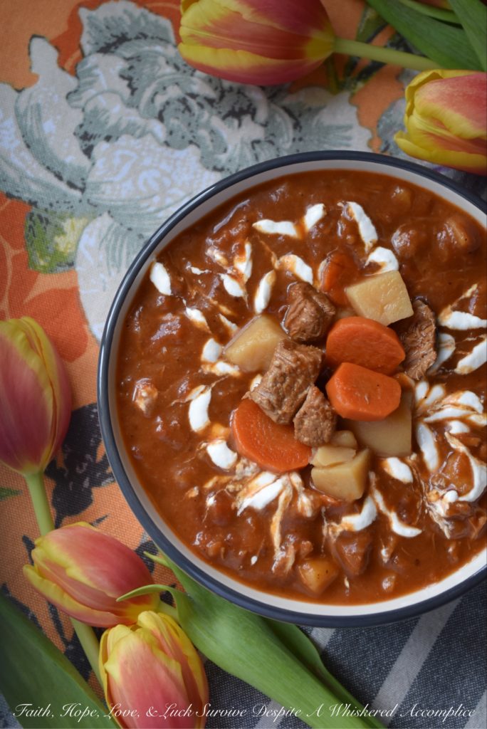 Veal Stew with Horseradish Cream Sauce - When the weather outside starts to feel like you’ve been plopped into the middle of a snow globe, it's normal to find yourself craving something warm, cozy, and just a little bit indulgent. This veal, carrot, and potato stew is a big, hearty hug in a bowl. And let’s not forget the crowning glory. A generous garnish of creamy, slightly spicy horseradish sour cream sauce swirled on top. With a bowl of this in hand, you might just start wishing winter would stick around a little longer.