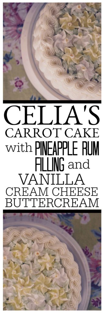Aunt Celia's carrot cake is always a family favorite. This simple spiced carrot cake is made extra special with a pineapple rum filling and a vanilla cream cheese buttercream. Add homemade or store-bought cake decorations to decorate it, leave it plain, or sprinkle it with a generous handful of finely chopped pecans or walnuts. Let our family favorite become your new family favorite.
