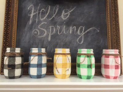 How to Paint Buffalo Check Plaid - Pastel Colors on Mason Jars - Fresh Vintage by Lisa S - Welcome to the Friday Frenzy, the best food and craft link party on the web. Visit us this week to see what recipes and crafts we are most excited about.