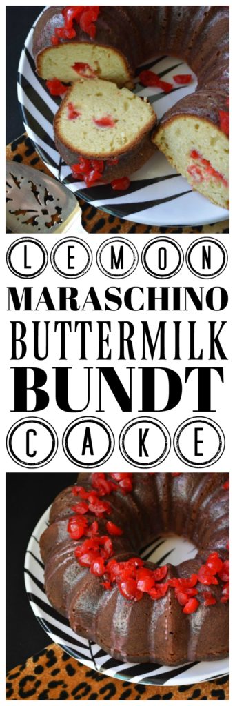 Vivid red maraschino cherries give this luscious lemon buttermilk Bundt cake a distinctive flavor, while also making it brilliantly, colorfully, and deliciously beautiful.