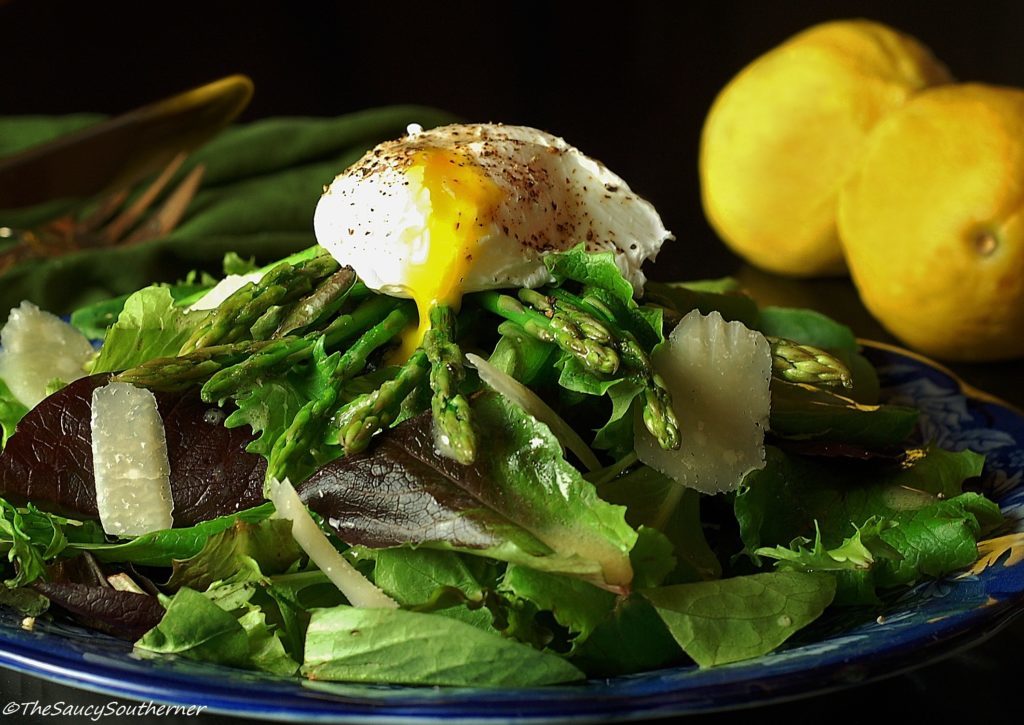 Salad with Asparagus Poached Egg and Lemon Vinaigrette - The Saucy Southerner - Now that the warmer weather is finally making itself known, it's time to share some "Spring Inspired Recipes." We've rounded up a few of our favorite spring-worthy favorites for this April Recipe Round-Up.