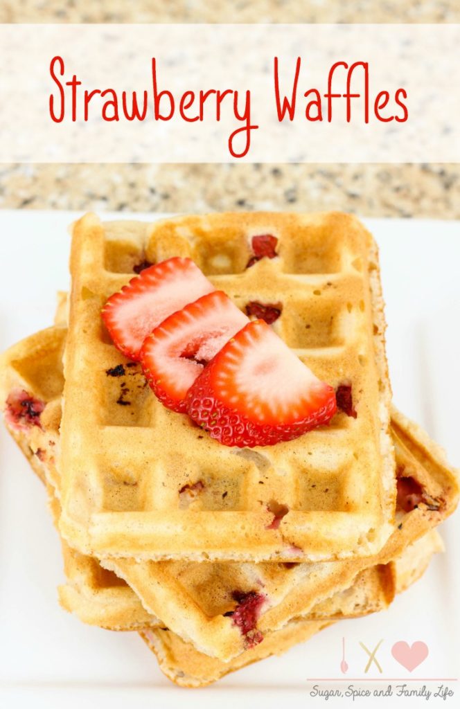 Strawberry Waffles - Sugar, Spice and Family Life - Welcome to the Friday Frenzy, the best food and craft link party on the web. Visit us this week to see what recipes and crafts we are most excited about.