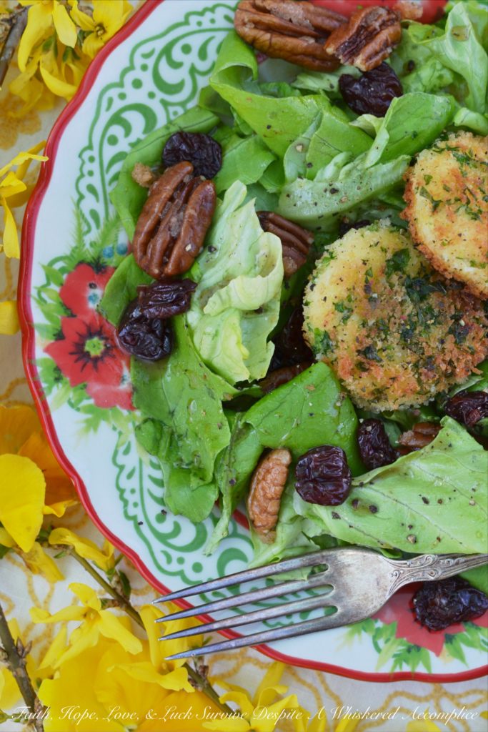 Toasted Goat Cheese & Pecan Salad - Why settle for an average run-of-the-mill salad, when you can have a salad topped with warm toasted goat cheese and slightly spicy sugared pecans? Add a few dried cherries into the mix, along with a light vinaigrette and there's no way you can go wrong with this sweet and tangy salad combination.