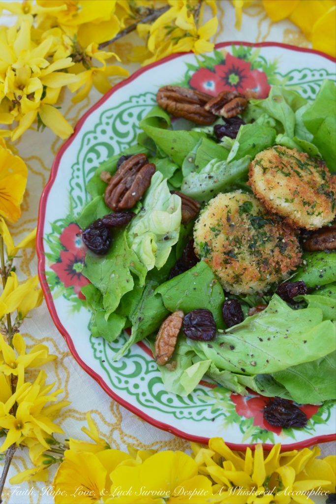Toasted Goat Cheese & Pecan Salad - Why settle for an average run-of-the-mill salad, when you can have a salad topped with warm toasted goat cheese and slightly spicy sugared pecans? Add a few dried cherries into the mix, along with a light vinaigrette and there's no way you can go wrong with this sweet and tangy salad combination.