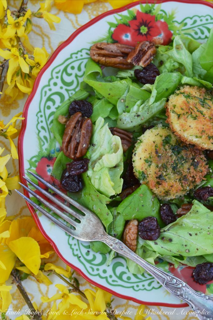 Toasted Goat Cheese & Pecan Salad - Why settle for an average run-of-the-mill salad, when you can have a salad topped with warm toasted goat cheese and slightly spicy sugared pecans? Add a few dried cherries into the mix, along with a light vinaigrette and there's no way you can go wrong with this sweet and tangy salad combination.