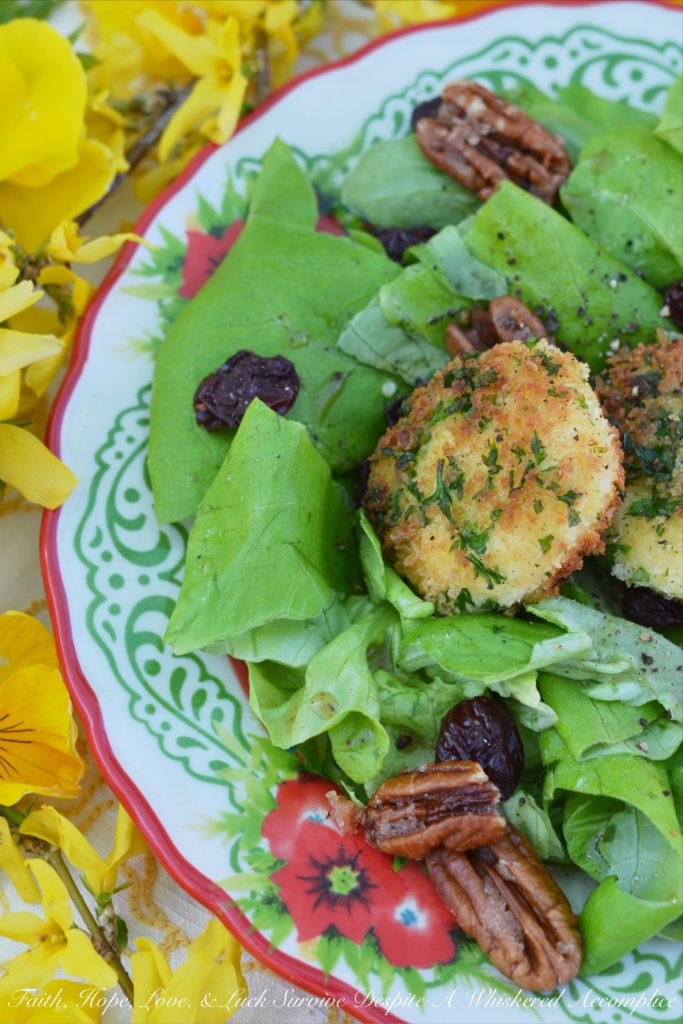 Toasted Goat Cheese & Pecan Salad - Why settle for an average run-of-the-mill salad, when you can have a salad topped with warm toasted goat cheese and slightly spicy sugared pecans? Add a few dried cherries into the mix, along with a light vinaigrette and there's no way you can go wrong with this sweet and tangy salad combination.