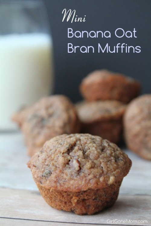 Mini Banana Oat Bran Muffins - Girl Gone Mom - These mom-worthy recipes are delicious, flavorful, and simply perfect to help you celebrate Mother's Day. May's recipe round-up will help you plan the perfect meal to help let your mother know just how special she is to you.