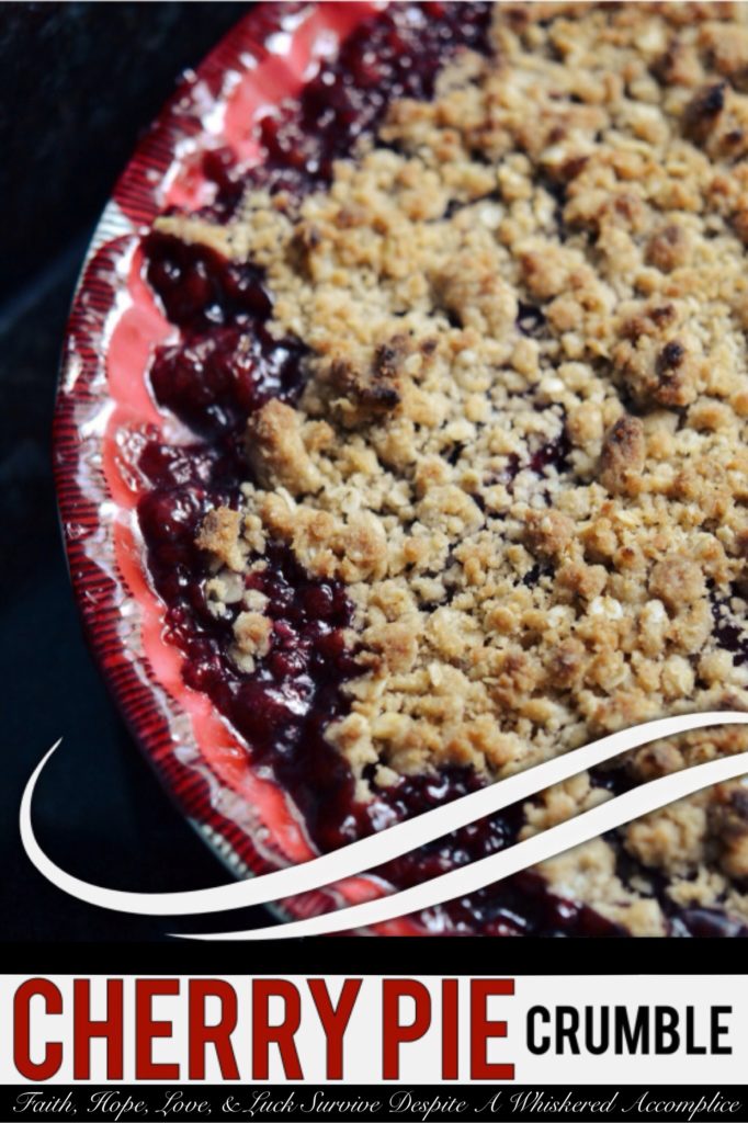 Cherry Pie Crumble - This simple crustless cherry pie is much easier to make than a traditional summer pie thanks to its sweet crumble topping. With this delicious fruit crumble you can also enjoy fresh summer cherries while they are in season, without having to spend too much time in a hot kitchen.