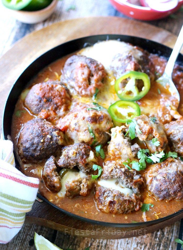 Cheese & Jalapeno Stuffed Albondigas - Fiesta Friday - Welcome to the Friday Frenzy, the best food and craft link party on the web. Visit us this week to see what recipes and crafts we are most excited about.