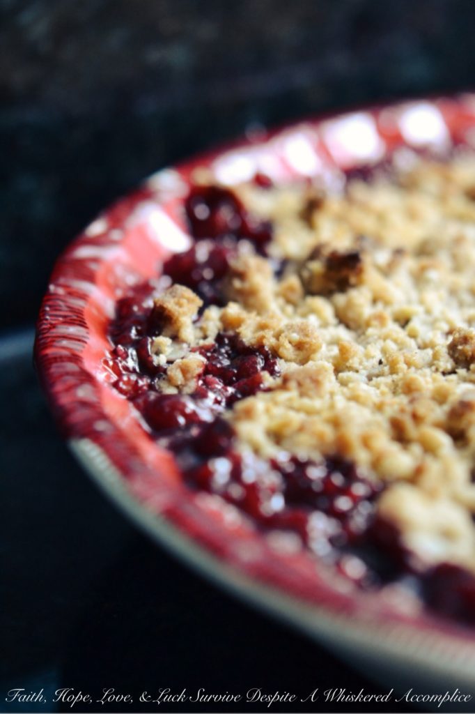 Cherry Pie Crumble - This simple crustless cherry pie is much easier to make than a traditional summer pie thanks to its sweet crumble topping. With this delicious fruit crumble you can also enjoy fresh summer cherries while they are in season, without having to spend too much time in a hot kitchen.