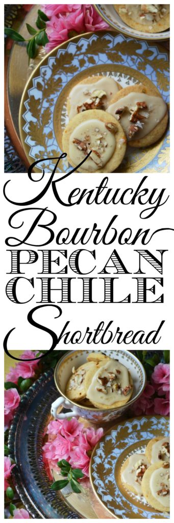 Kentucky Bourbon Pecan Chile Shortbread - A ground guajillo chile and a touch of Kentucky bourbon help to make these crumbly buttery shortbread cookies a tea-time treat you won't soon forget. And as if that weren't enough, a drizzle of vanilla bourbon glaze, a sprinkle of finely chopped pecans, and the littlest pinch of Fleur de Sel help to transform these flavorful shortbread cookies into something even more magical.