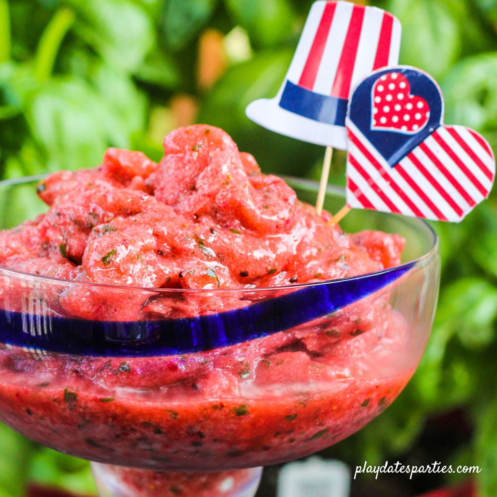 Strawberry Basil Granita - From Play Dates to Parties - Welcome to the Friday Frenzy, the best food and craft link party on the web. Visit us this week to see what recipes and crafts we are most excited about.