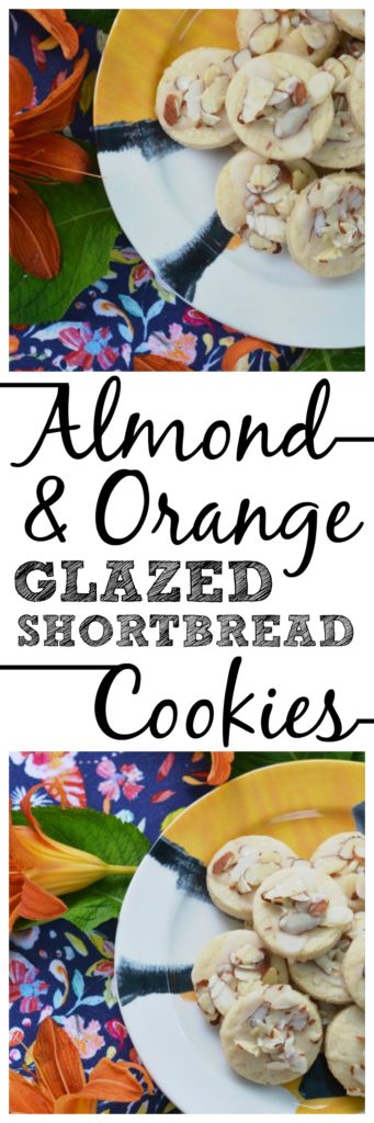 Almond & Orange Glazed Shortbread Cookies - A few teaspoons of orange extract in both the dough and glaze of these almond-topped buttery shortbread cookies helps to give these delicate glazed shortbread cookies a lovely orange flavor that is not too overwhelming or overly-sweet.