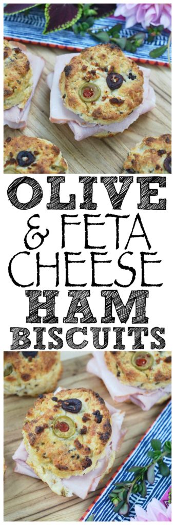 Olive & Feta Cheese Ham Biscuits - These southern ham biscuits are given a unique Mediterranean twist with the addition of olives and feta cheese. Whether you eat them for breakfast, lunch, or dinner, you're sure to enjoy these flavorful crumbly and buttery biscuit sandwiches.