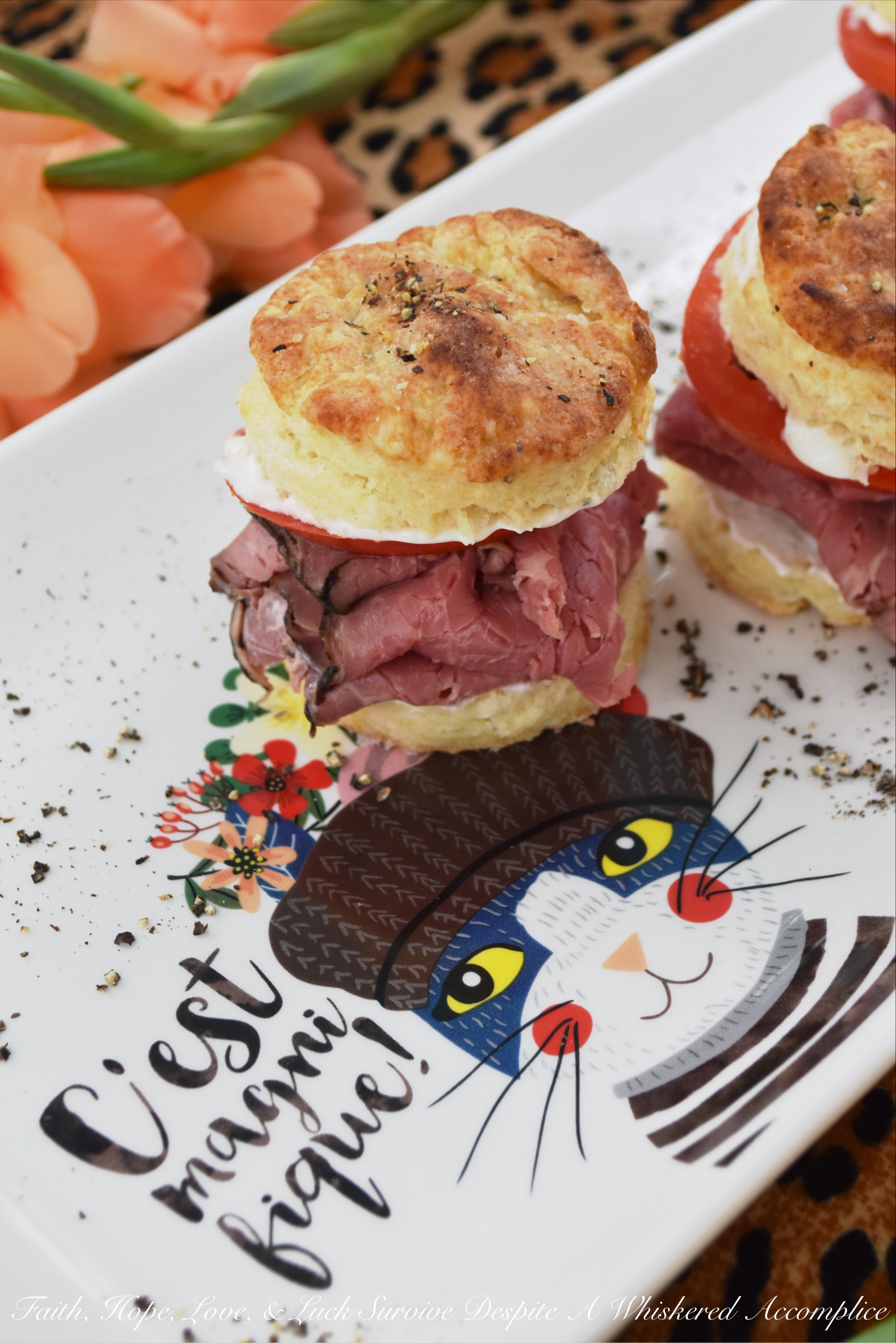 Salt & Pepper Horseradish Roast Beef Biscuits - What could be better than a roast beef sandwich? A roast beef sandwich on top of a warm homemade salt and pepper biscuit, slathered in a creamy horseradish sour cream sauce, which is then topped off with a juicy slice of ruby red tomato. Now that could possibly be the best roast beef sandwich ever.