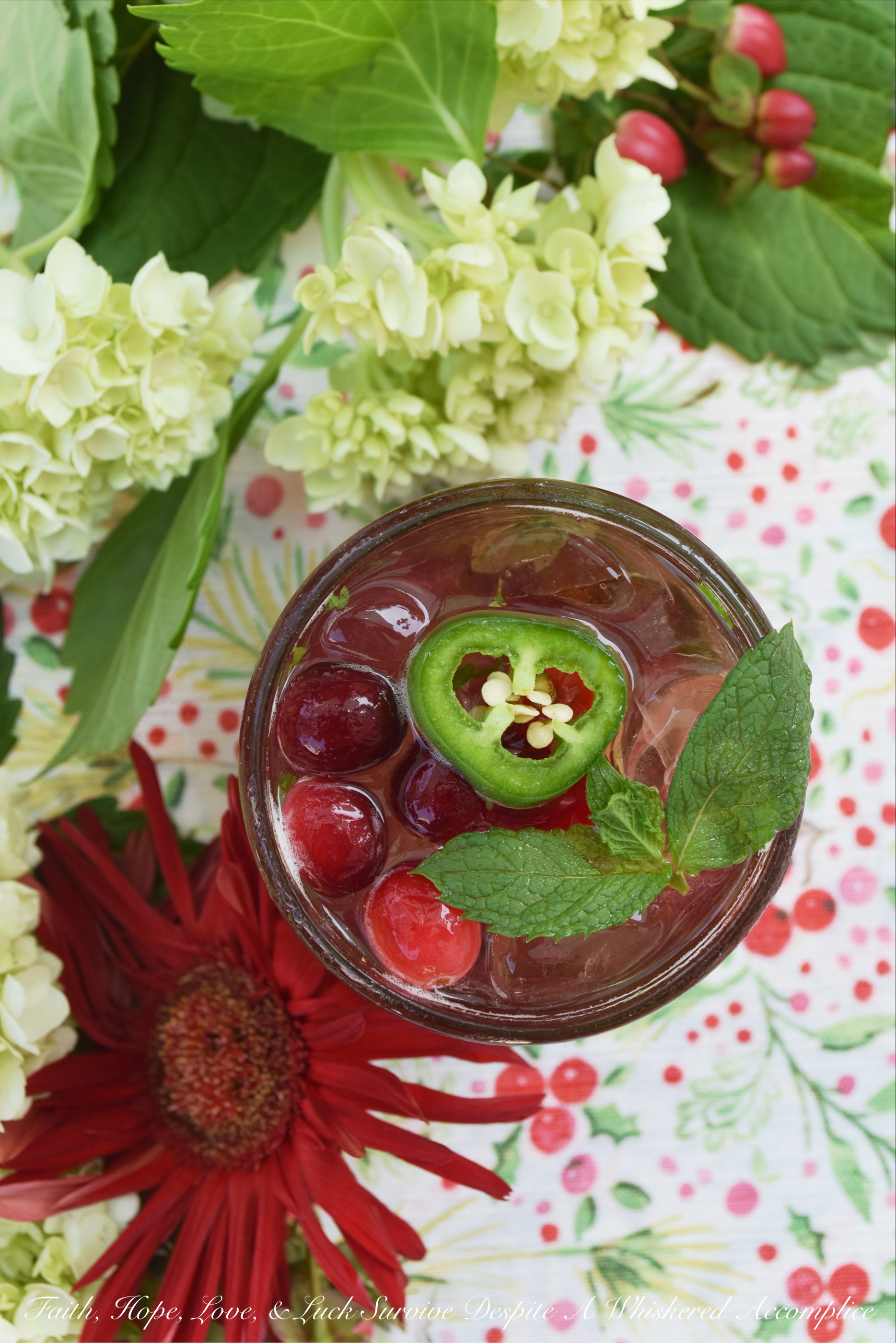 Spicy Cranberry & Jalapeño Mint Juleps - Add a little bit of spice to your happy hour with this cranberry and jalapeño infused mint julep. It uses a homemade sweet and spicy cranberry jalapeño jam sauce in lieu of sugar so that your cocktail has just the right amount of sugar and heat. Simply add a bit of fresh mint, bourbon, and sparkling water or club soda to it for the perfect cocktail hour worthy drink.