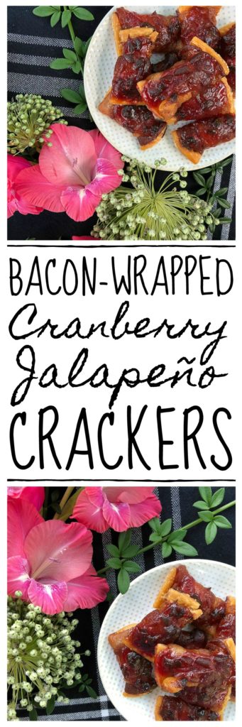 Bacon-Wrapped Cranberry Jalapeño Crackers - These may just be THE BEST APPETIZER you will ever eat. Buttery crackers are first wrapped in bacon before being topped with a sweet and spicy cranberry jalapeño jam sauce. To make these crackers even spicier, you can either top them with finely diced or thinly sliced additional jalapeño. Make a batch of the jam sauce ahead of time and freeze it in small batches, so that you'll always have some ready when you're in the mood to make this tasty treat.
