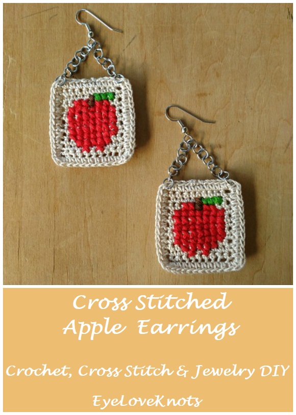 Cross Stitched Apple Earrings - EyeLoveKnots - Welcome to the Friday Frenzy, the best food and craft link party on the web. Visit us this week to see what recipes and crafts we are most excited about.