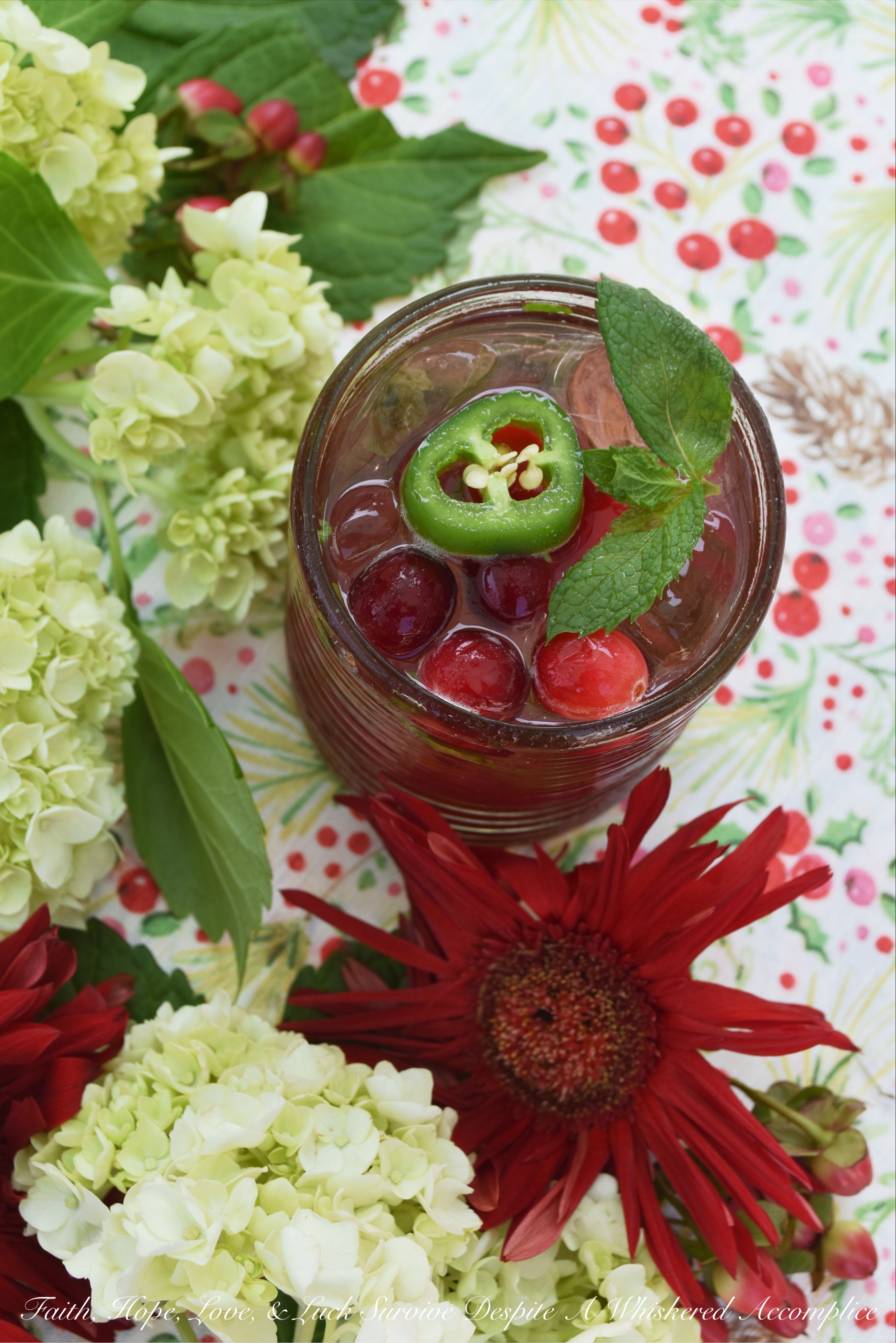 Spicy Cranberry & Jalapeño Mint Juleps - Add a little bit of spice to your happy hour with this cranberry and jalapeño infused mint julep. It uses a homemade sweet and spicy cranberry jalapeño jam sauce in lieu of sugar so that your cocktail has just the right amount of sugar and heat. Simply add a bit of fresh mint, bourbon, and sparkling water or club soda to it for the perfect cocktail hour worthy drink.