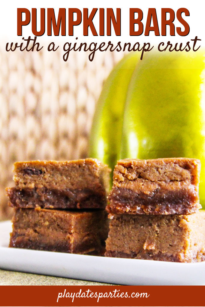 Pumpkin Bars with a Gingersnap Crust - From Play Dates to Parties - Welcome to the Friday Frenzy, the best food and craft link party on the web. Visit us this week to see what recipes and crafts we are most excited about.