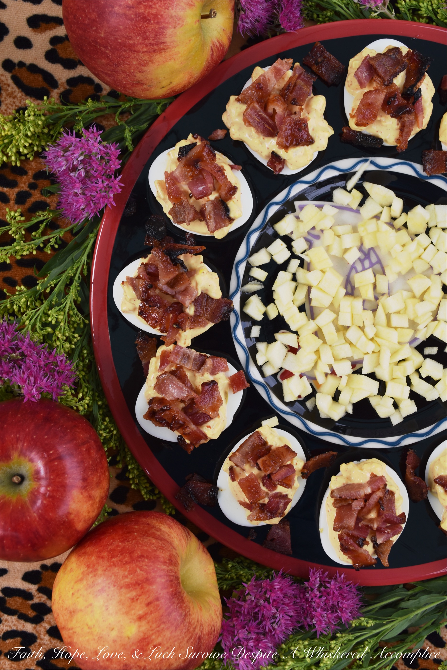 Apple & Chipotle Candied Bacon Deviled Eggs - Apples and deviled eggs certainly aren't an everyday combination, however, in this fall apple appetizer recipe, they truly do work deliciously well with one another. Perhaps it's the chipotle candied bacon which helps bring them together for the perfect marriage. I'm not sure. All I know is that once I start eating them, I seriously can't stop.