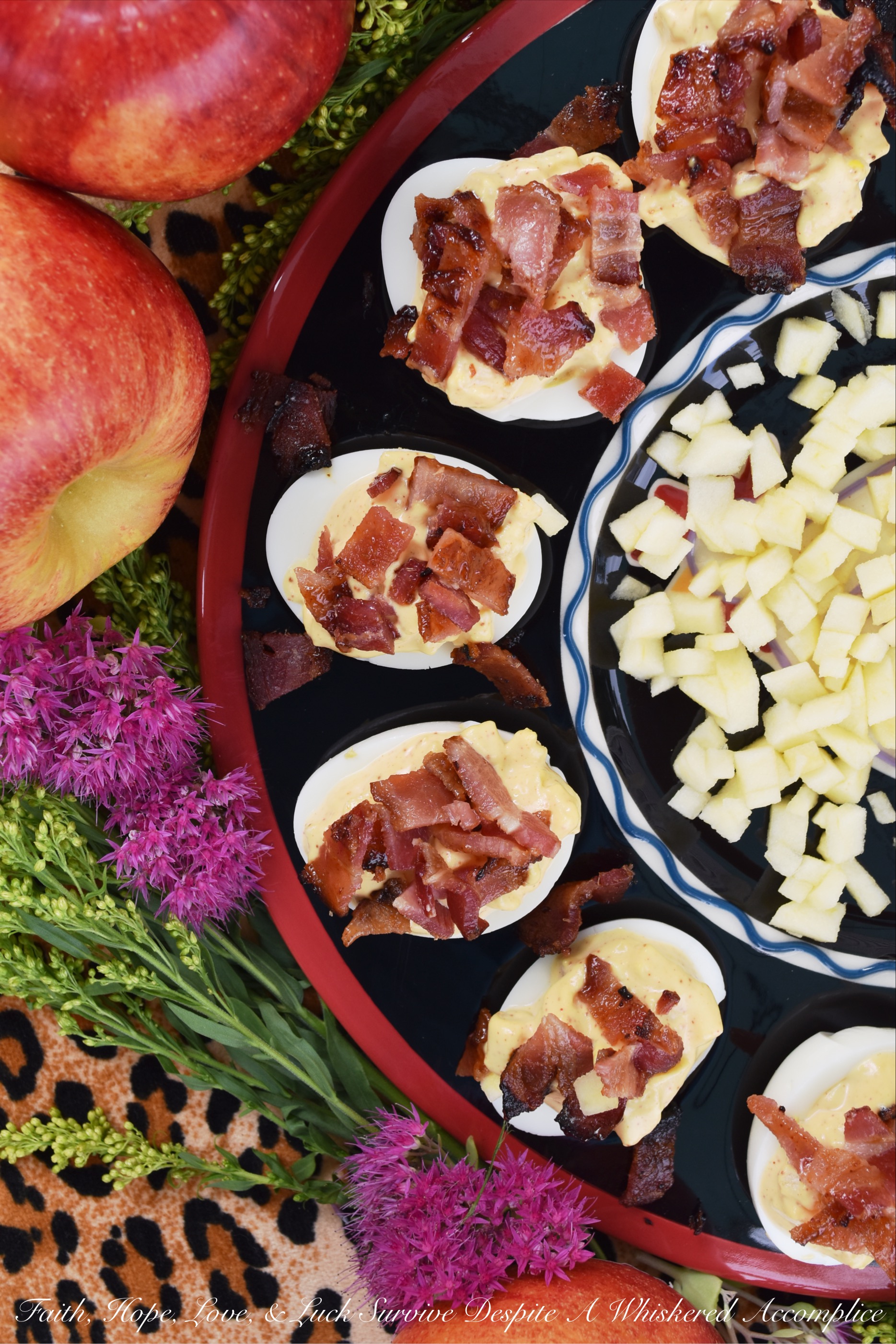 Apple & Chipotle Candied Bacon Deviled Eggs - Apples and deviled eggs certainly aren't an everyday combination, however, in this fall apple appetizer recipe, they truly do work deliciously well with one another. Perhaps it's the chipotle candied bacon which helps bring them together for the perfect marriage. I'm not sure. All I know is that once I start eating them, I seriously can't stop.