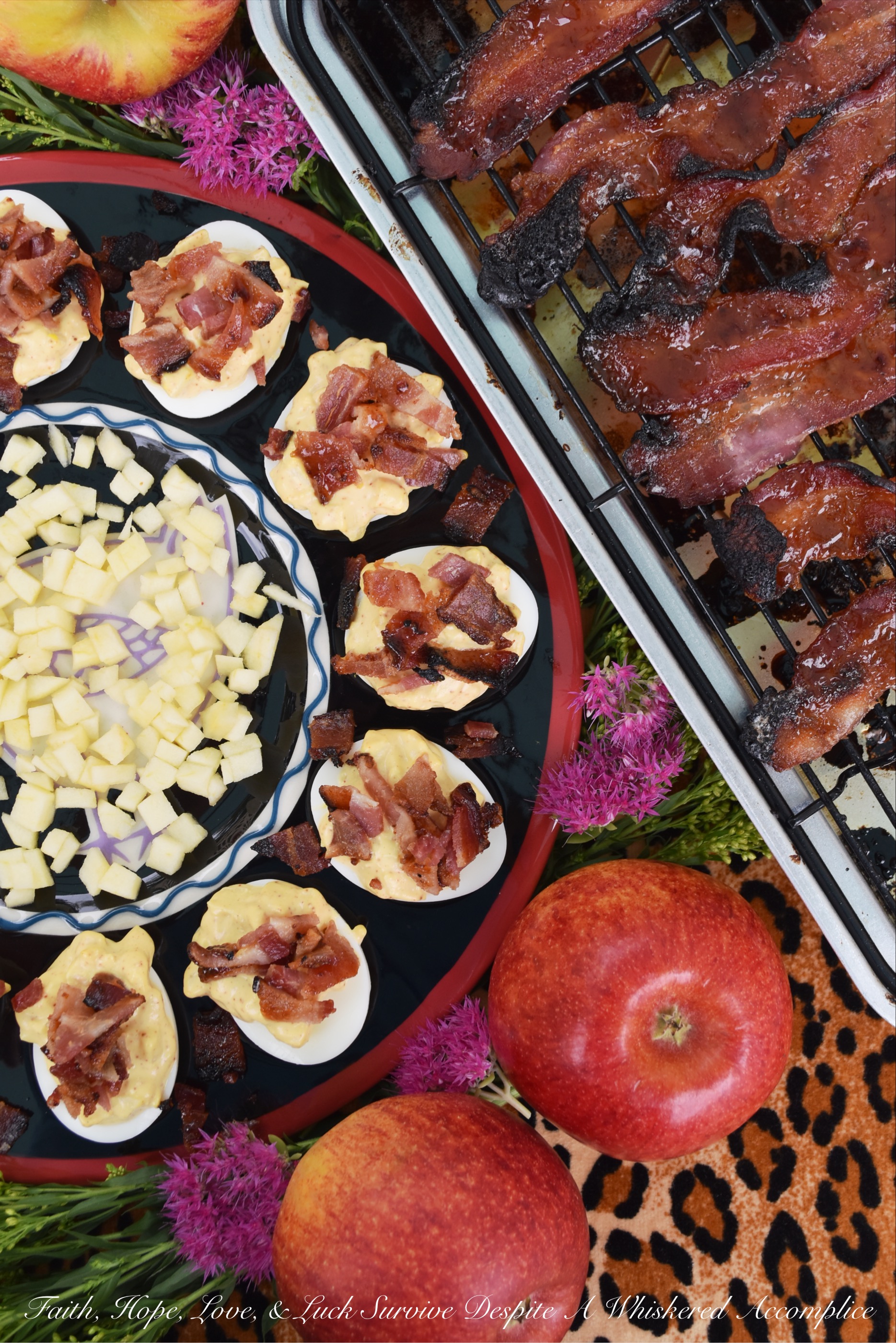 Apple & Chipotle Candied Bacon Deviled Eggs - Apples and deviled eggs certainly aren't an everyday combination, however, in this fall apple appetizer recipe, they truly do work deliciously well with one another. Perhaps it's the chipotle candied bacon which helps bring them together for the perfect marriage. I'm not sure. All I know is that once I start eating them, I seriously can't stop.