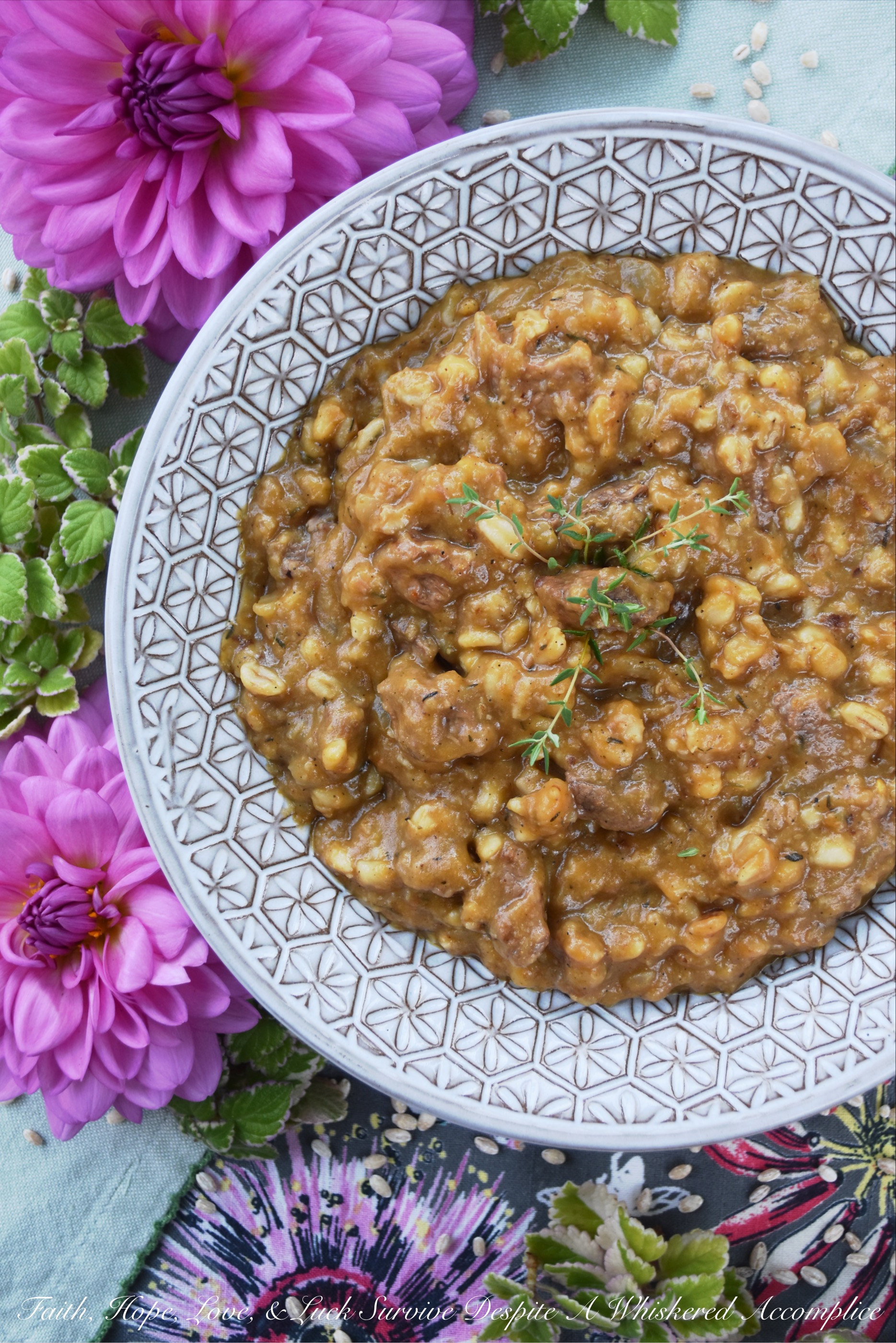 Comforting Double Barley & Pumpkin Beef Stew - There's nothing more comforting than a bowl of beef stew unless, of course, it's a bowl of steaming hot beef stew loaded with lots and lots of barley. Y'all, now that's comfort food at its best. Seriously folks, this really is a bowl of stew you can totally make a meal out of, and thanks to the pumpkin and seasonings, its flavor is totally as amazing as its texture.