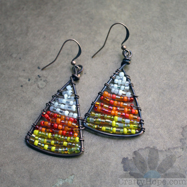 Beaded Candy Corn Charms - CraftyHope - Welcome to the Friday Frenzy, the best food and craft link party on the web. Visit us this week to see what recipes and crafts we are most excited about.