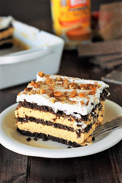 Easy No-Bake Chocolate-Pumpkin Icebox Cake - The Kitchen Is My Playground - Welcome to the Friday Frenzy, the best food and craft link party on the web. Visit us this week to see what recipes and crafts we are most excited about.