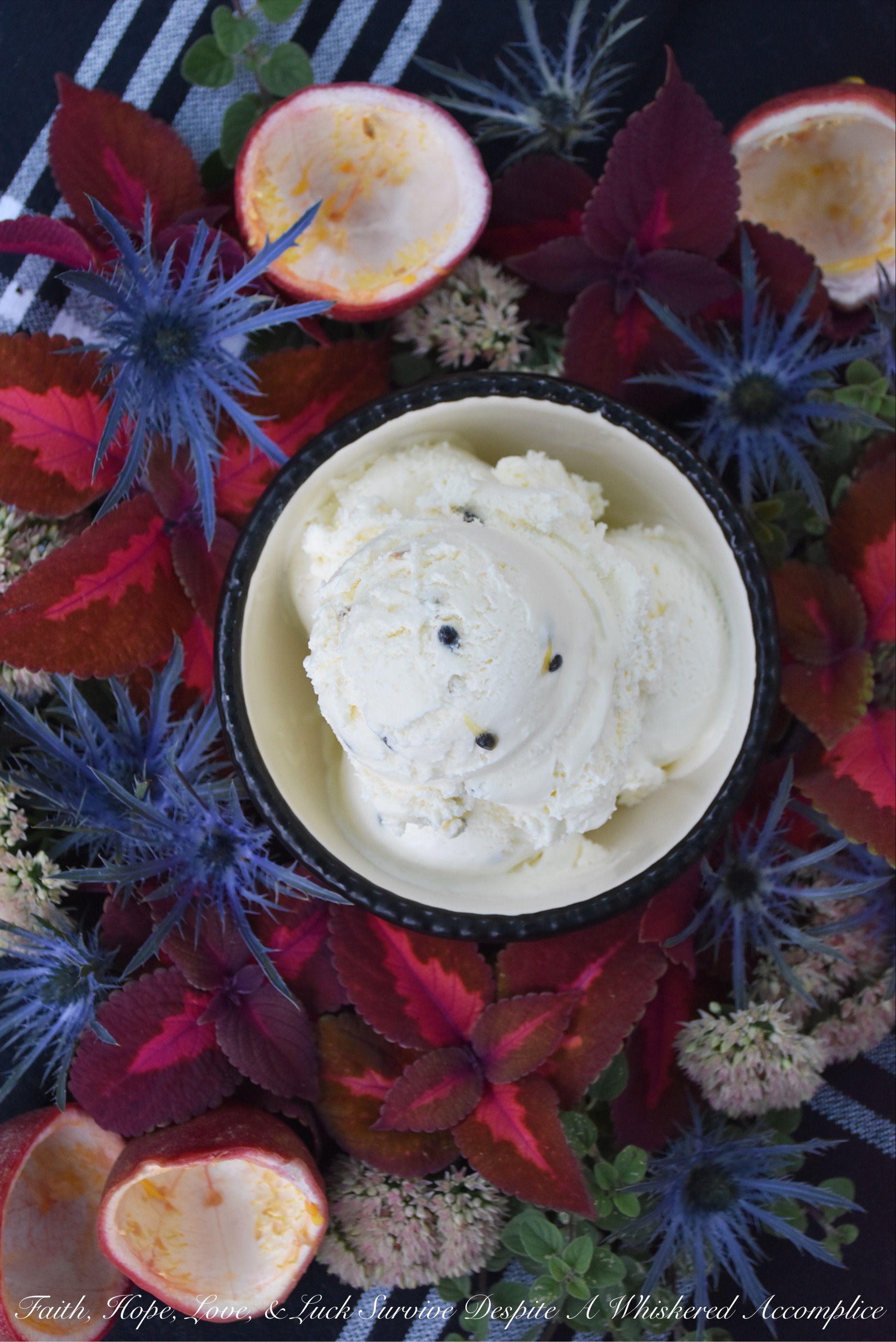 Passion Fruit Frozen Custard (With Seeds) - This amazingly flavorful frozen custard is perfectly sweet with just the right amount of tartness thanks to the passion fruit it contains. The small black passion fruit seeds mixed in also help to create a lovely crunchy texture as you take each bite. If you haven't tried fresh passion fruit before, this is one way I think you'll really enjoy it.